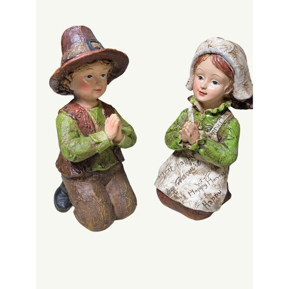 Unbranded Other - Thanksgiving Pilgrim Couple Figurines Hand-Painted Resin Collectibles
